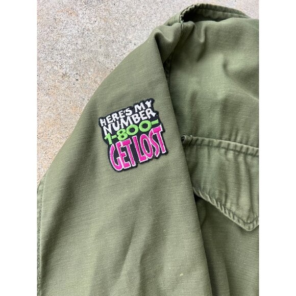 Vintage Military Style Olive Green Jacket With 1-800 Get Lost Patch B4 - Picture 2 of 7